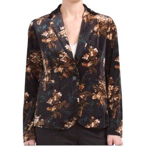 Cynthia Rowley NWT Black Velvet Floral Blazer Single Breasted Size S